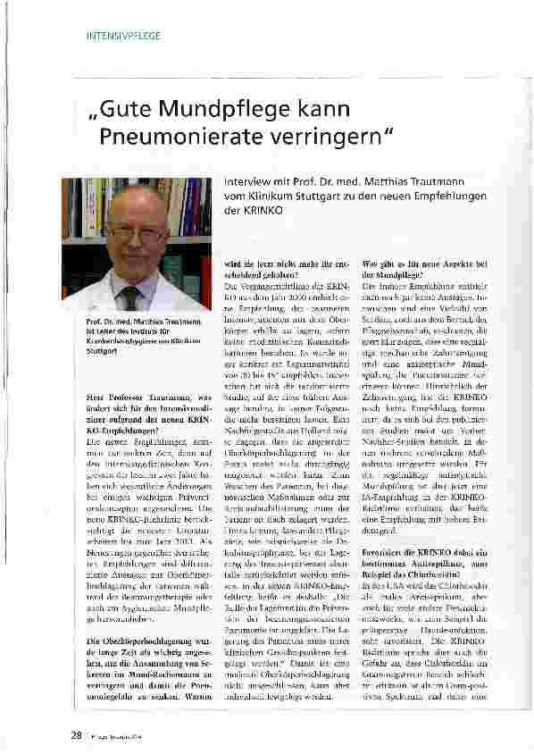 Vorschauseite 1: Gute Mundpflege kann Pneumonierate verringern