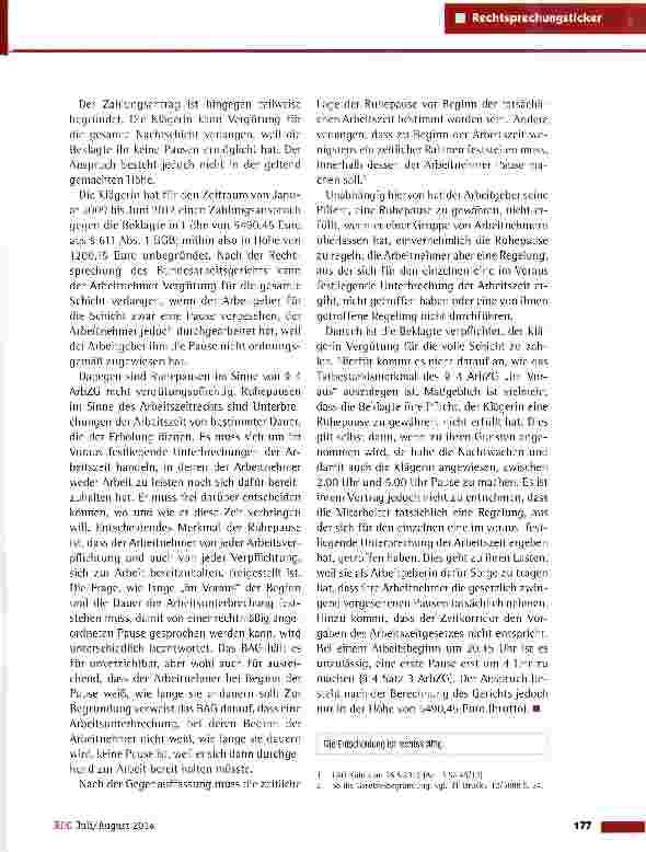 Vorschauseite 2: Vergütung von Pausen während der Nachtschicht LAG Köln vom 27.11.2013 (5 Sa 376/13)