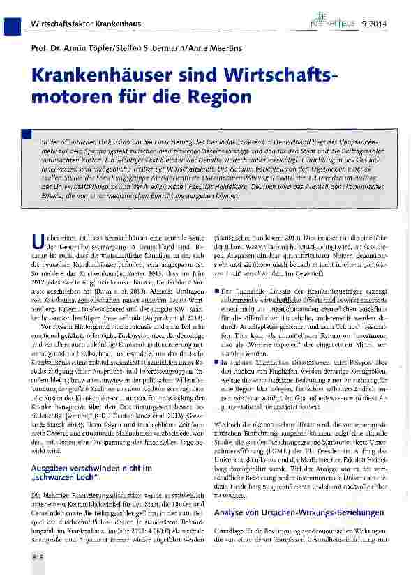 Vorschauseite 1: Krankenhäuser sind Wirtschafts motoren für die Region