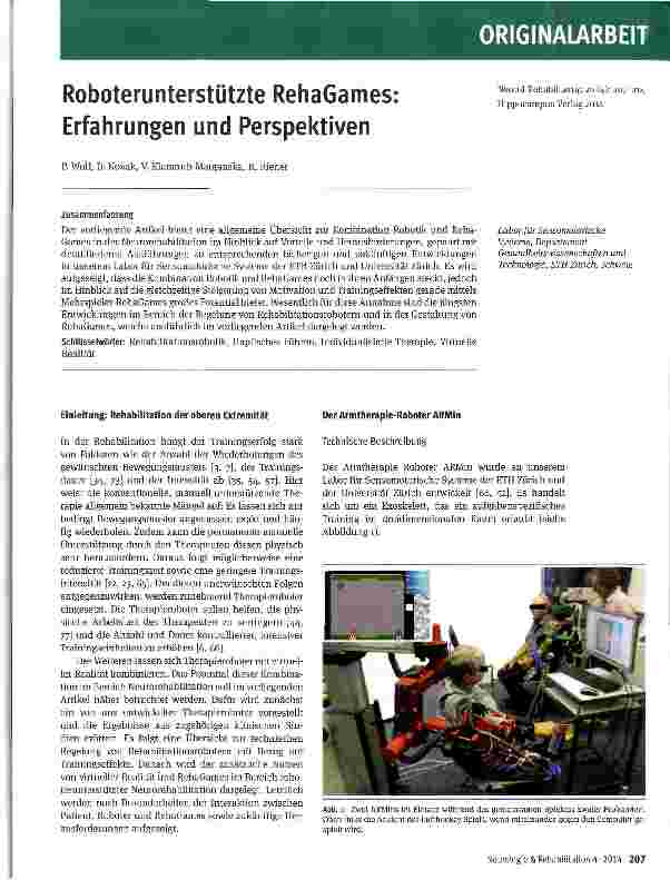 Vorschauseite 1: Roboterunterstützte RehaGames: Erfahrungen und Perspektiven