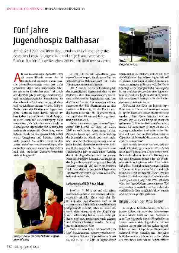 Vorschauseite 1: Fünf Jahre Jugendhospiz Balthasar