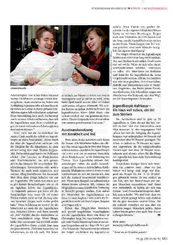 Vorschauseite 2: Fünf Jahre Jugendhospiz Balthasar