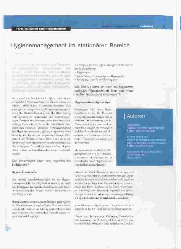Vorschauseite 1: Hygienemanagement im stationären Bereich