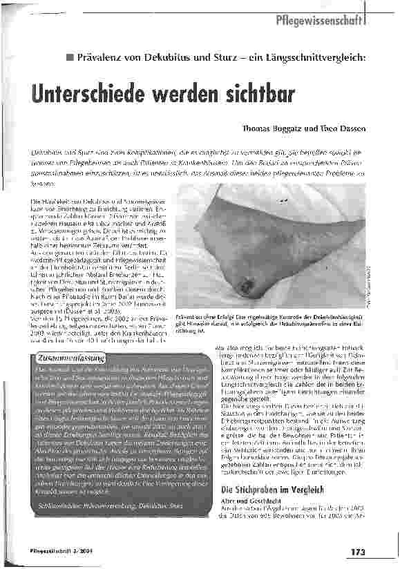 Vorschauseite 1: Unterschiede werden sichtbar Prävalenz von Dekubitus und Sturz - ein Längsschnittvergleich