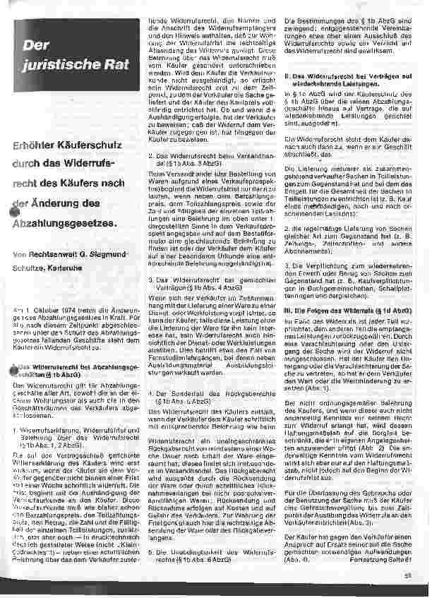 Vorschauseite 1: Erhöhter Käuferschutz durch das Widerrufsrecht des Käufers nach Änderung des Abzahlungsgesetzes