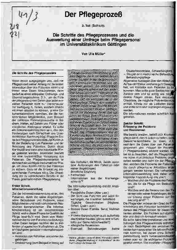 Vorschauseite 1: Der Pflegeprozeß: Die Schritte des Pflegeprozesses und die Auswertung einer Umfrage beim Pflegepersonal im Universitätsklinikum Göttingen