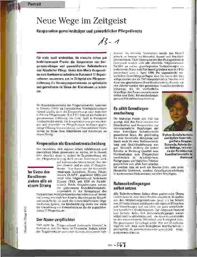 Vorschauseite 1: Neue Wege im Zeitgeist Kooperation gemeinnütziger und gewerblicher Pflegedienste