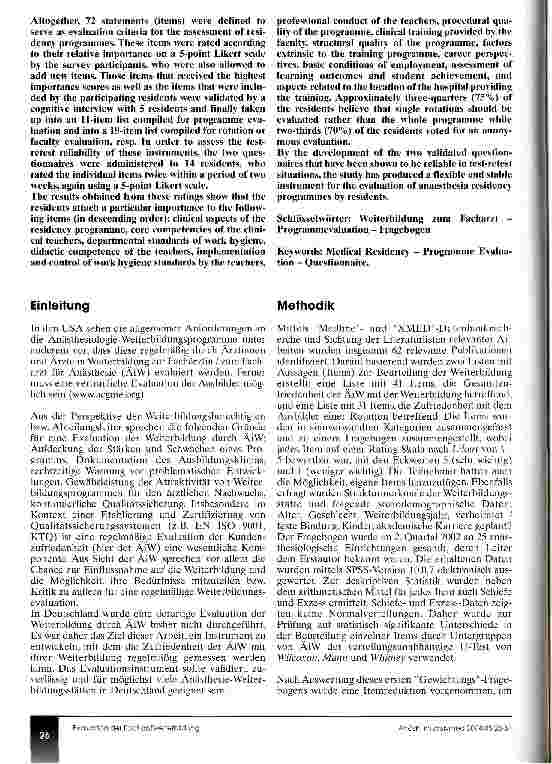 Vorschauseite 2: Beurteilung der Facharztweiterbildung durch Ärzte in Weiterbildung anhand eines validierten Fragebogens