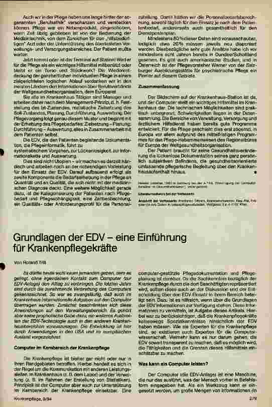 Vorschauseite 1: Grundlagen der EDV - eine Einführung für Krankenpflegekräfte
