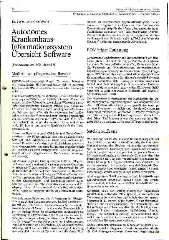 Vorschauseite 1: Autonomes Krankenhaus - Informationssystem Übersicht Software Teil II