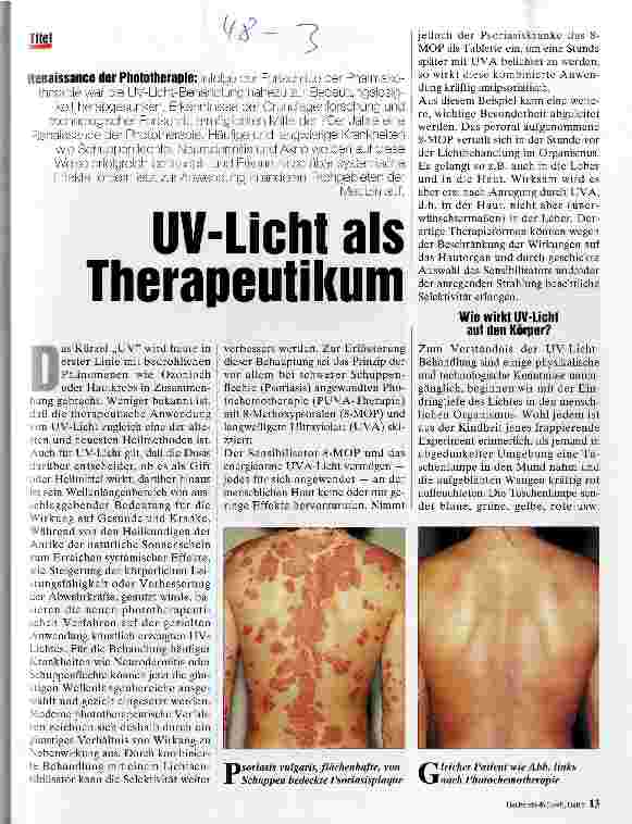 Vorschauseite 1: UV-Licht als Therapeutikum Renaissance der Phototherapie