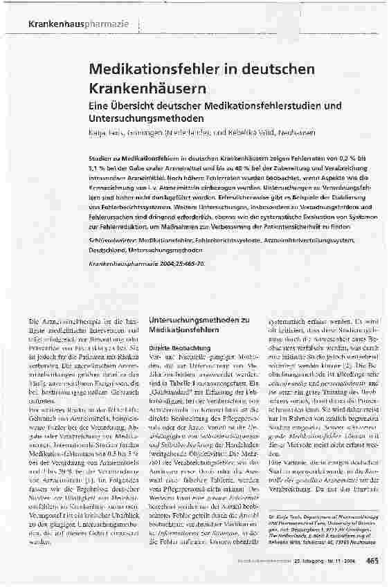 Vorschauseite 1: Medikationsfehler in deutschen Krankenhäusern