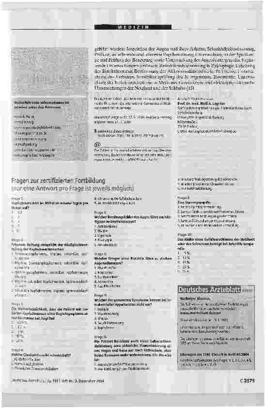 Vorschauseite 6: Zertifizierte Medizinische Fortbildung. Kopfschmerz und Auge