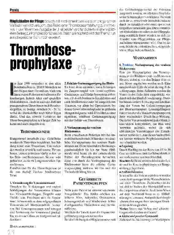 Vorschauseite 1: Thromboseprophylaxe Möglichkeiten der Pflege