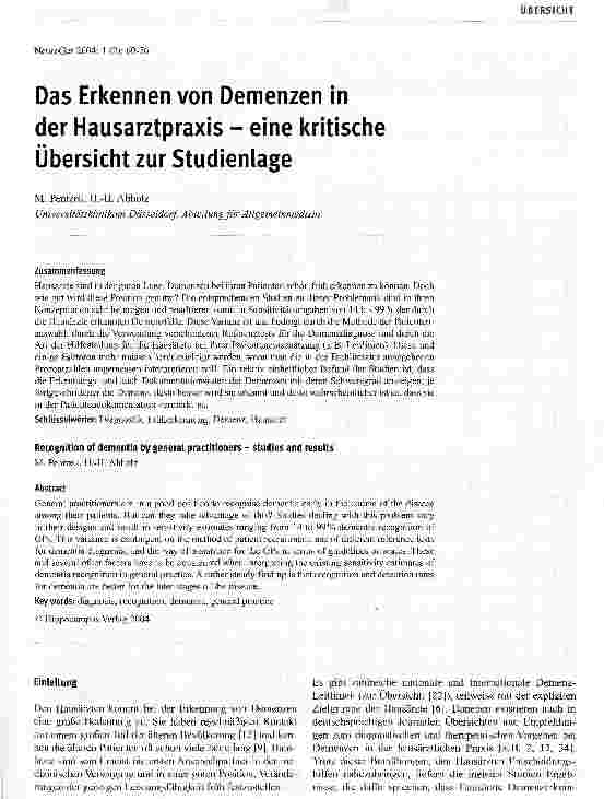 Vorschauseite 1: Das Erkennen von Demenzen in der Hausarztpraxis - eine kritische Übersicht zur Studienlage
