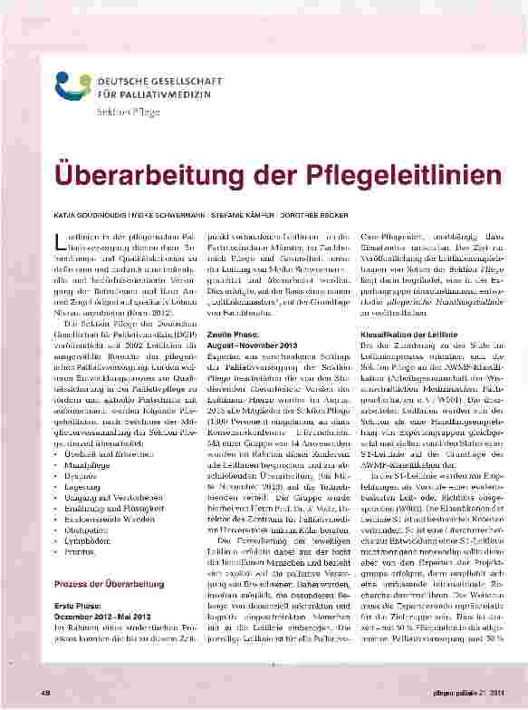 Vorschauseite 1: Überarbeitung der Pflegeleitlinien