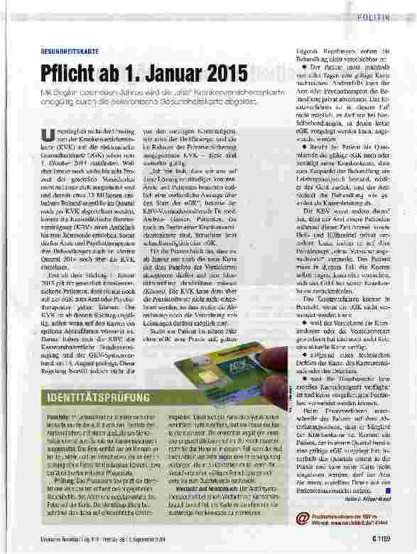 Vorschauseite 1: Pflicht ab I.Januar 2015