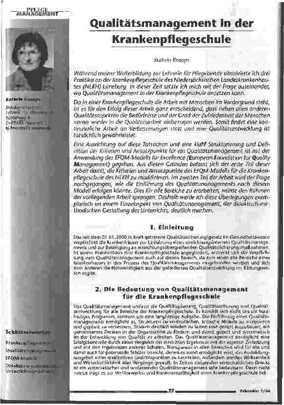 Vorschauseite 1: Qualitätsmanagement in der Krankenpflegeschule