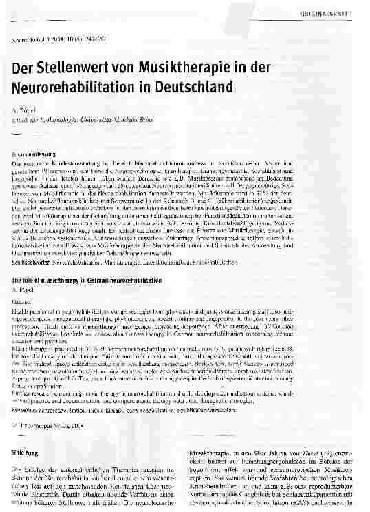 Vorschauseite 1: Der Stellenwert von Musiktherapie in der Neurorehabilitation in Deutschland