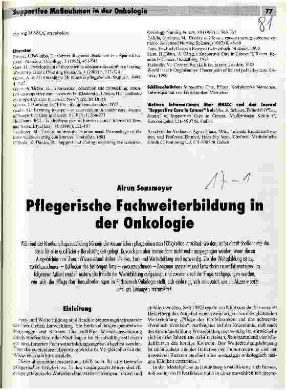 Vorschauseite 1: Pflegerische Fachweiterbildung in der Onkologie