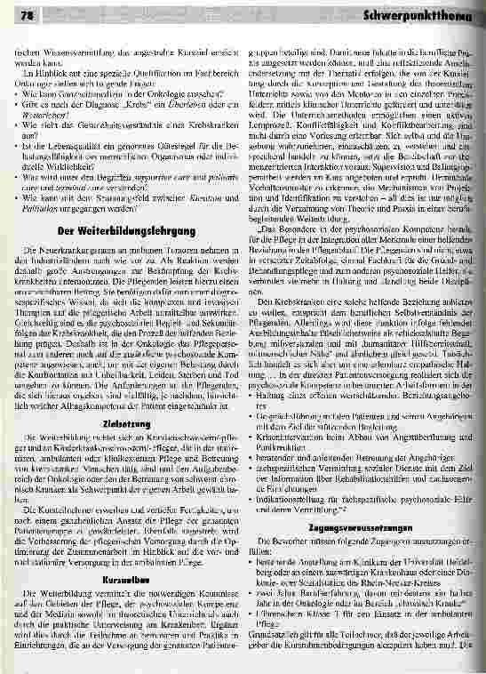 Vorschauseite 2: Pflegerische Fachweiterbildung in der Onkologie