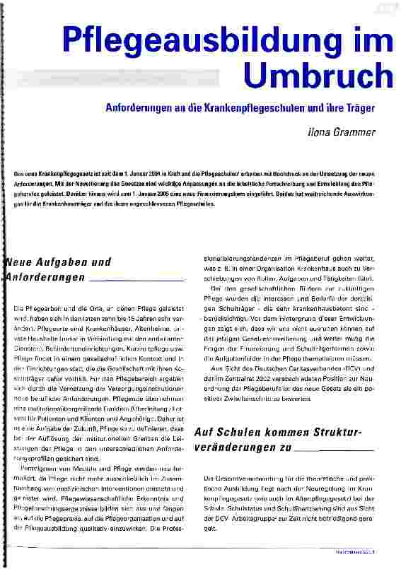 Vorschauseite 1: Pflegeausbildung im Umbruch Anforderungen an die Krankenpflegeschulen und ihre Träger