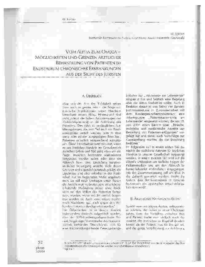 Vorschauseite 1: VOM ALPHA ZUM OMEGA MÖGLICHKEITEN UND GRENZEN ÄRZTLICHER BEHANDLUNG VON PATIENTEN IM ENDSTADIUM CHRONISCHER ERKRANKUNGENAUS DER SICHT DES JURISTEN