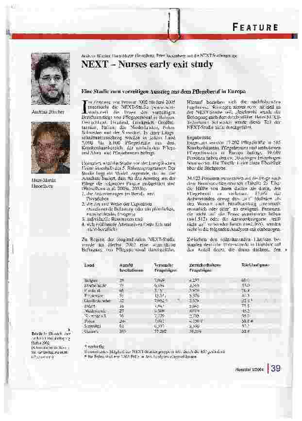 Vorschauseite 1: NEXT - Nurses early exit studyEine Studie zum vorzeitigen Ausstieg aus dem Pflegeberuf in Europa