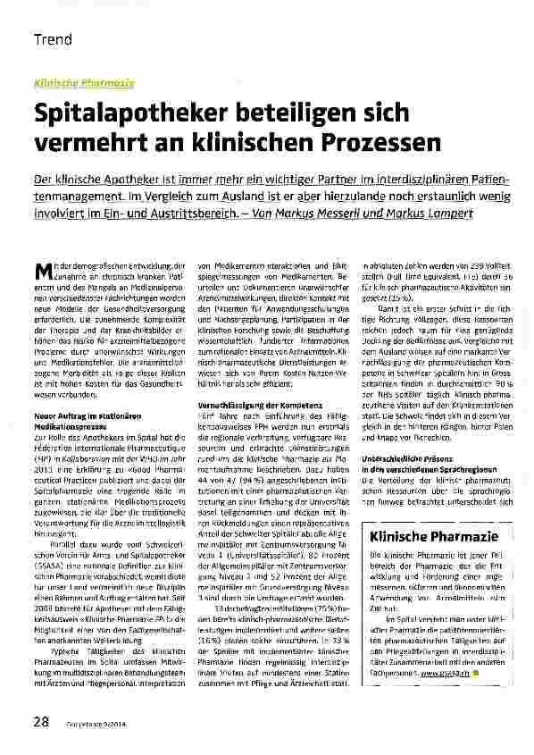 Vorschauseite 1: Spitalapotheker beteiligen sich vermehrt an klinischen Prozessen