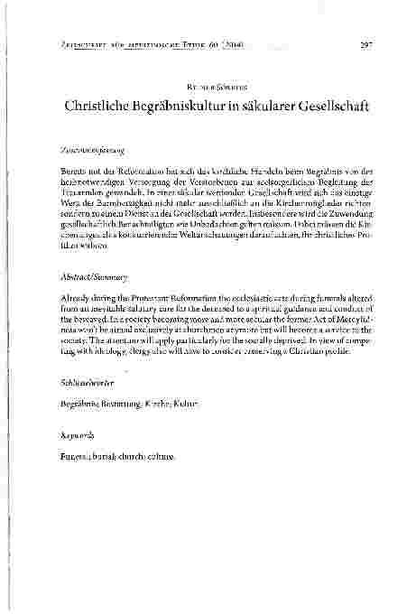 Vorschauseite 1: Christliche Begräbniskultur in säkularer Gesellschaft