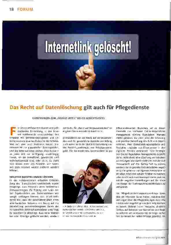 Vorschauseite 1: Das Recht auf Datenlöschung gilt auch für Pflegedienste