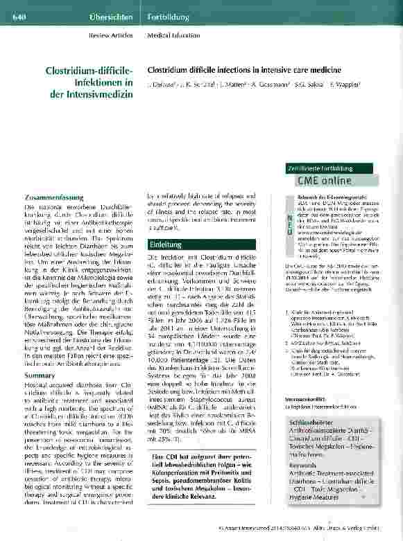 Vorschauseite 1: Clostridium-difficile-Infektionen in der Intensivmedizin