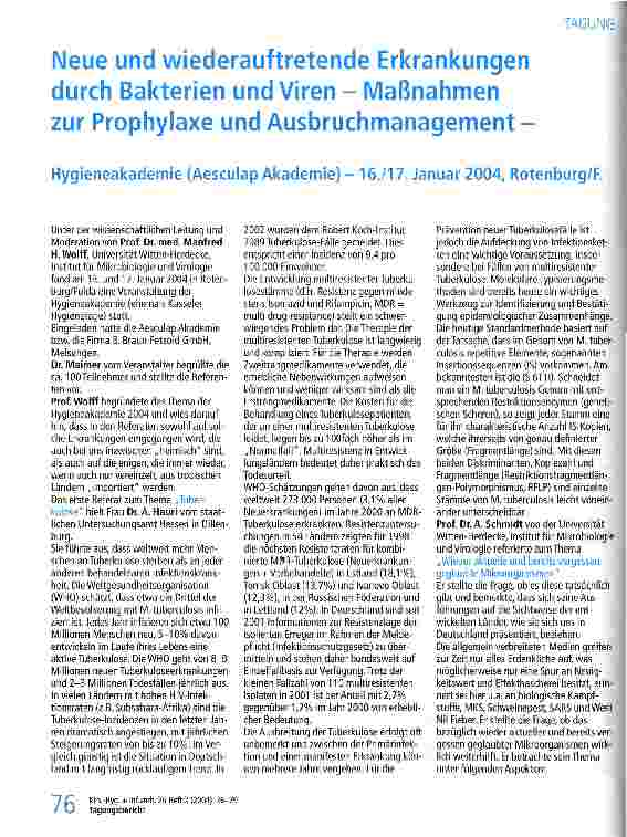 Vorschauseite 1: Neue und wiederauftretende Erkrankungen durch Bakterien und Viren - Maßnahmen zur Prophylaxe und Ausbruchmanagement