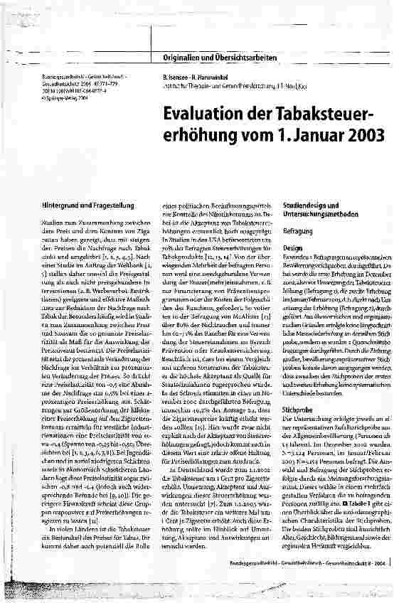 Vorschauseite 1: Evaluation der Tabaksteuererhöhung vom 1. Januar 2003