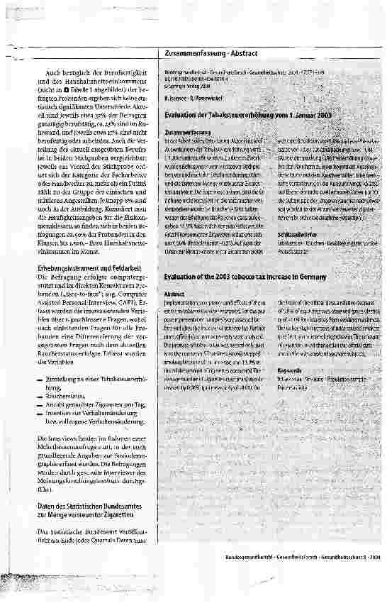 Vorschauseite 3: Evaluation der Tabaksteuererhöhung vom 1. Januar 2003