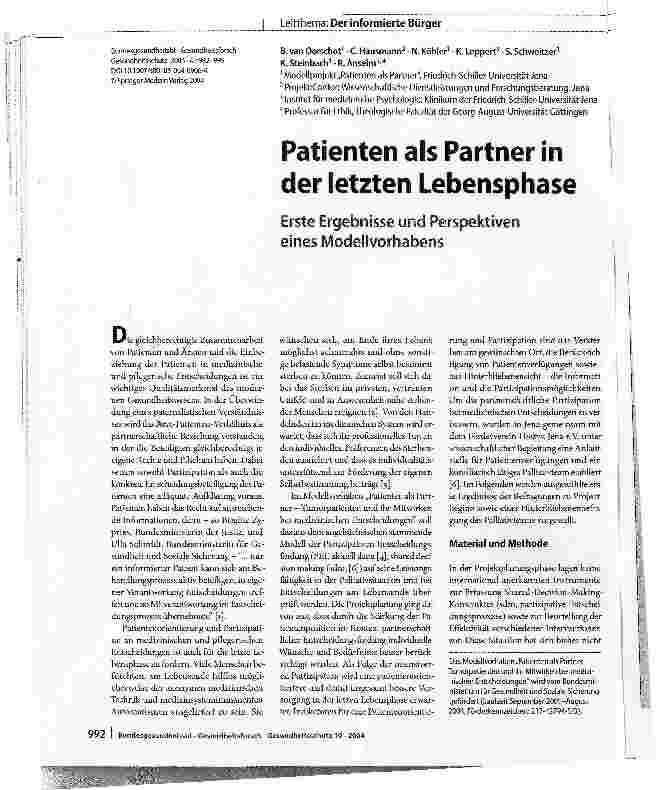 Vorschauseite 1: Patienten als Partner in der letzten LebensphaseErste Ergebnisse und Perspektiven eines Modellvorhabens
