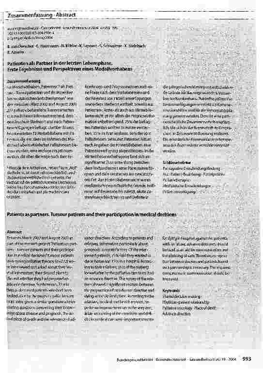 Vorschauseite 2: Patienten als Partner in der letzten LebensphaseErste Ergebnisse und Perspektiven eines Modellvorhabens