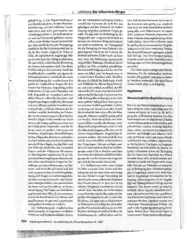 Vorschauseite 3: Patienten als Partner in der letzten LebensphaseErste Ergebnisse und Perspektiven eines Modellvorhabens