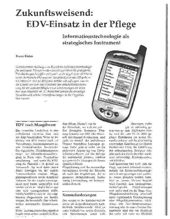 Vorschauseite 1: Zukunftsweisend: EDV-Einsatz in der Pflege Informationstechnologie als strategisches Instrument