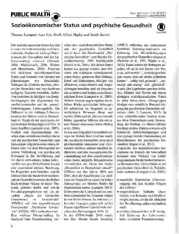 Vorschauseite 1: Sozioökonomischer Status und psychische Gesundheit