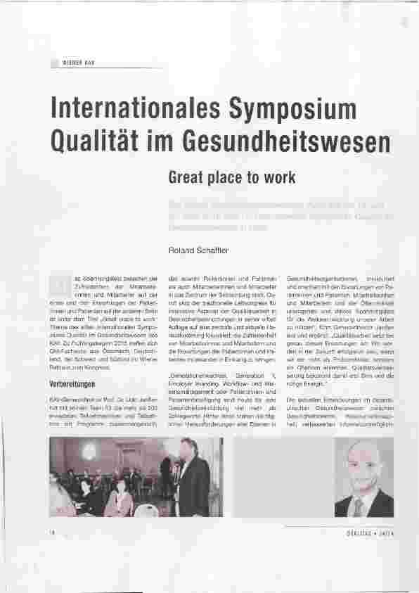 Vorschauseite 1: Internationales Symposium Qualität im Gesundheitswesen