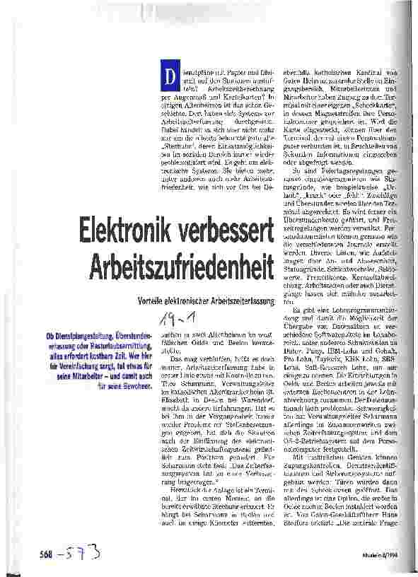 Vorschauseite 1: Elektronik verbessert Arbeitszufriedenheit Vorteile elektronischer Arbeitserfassung