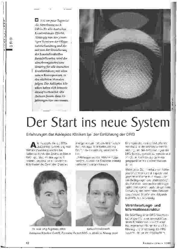 Vorschauseite 1: Der Start ins neue System Erfahrungen der Asklepios Kliniken bei der Einführung der DRG