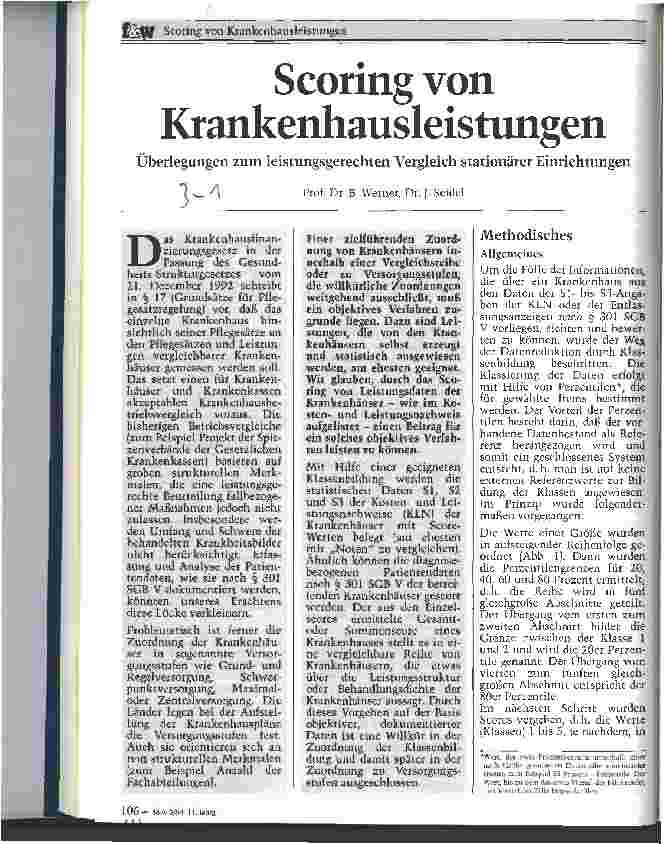 Vorschauseite 1: Scoring von Krankenhausleistungen Überlegungen zum leistungsgerechten Vergleich stationärer Einrichtungen