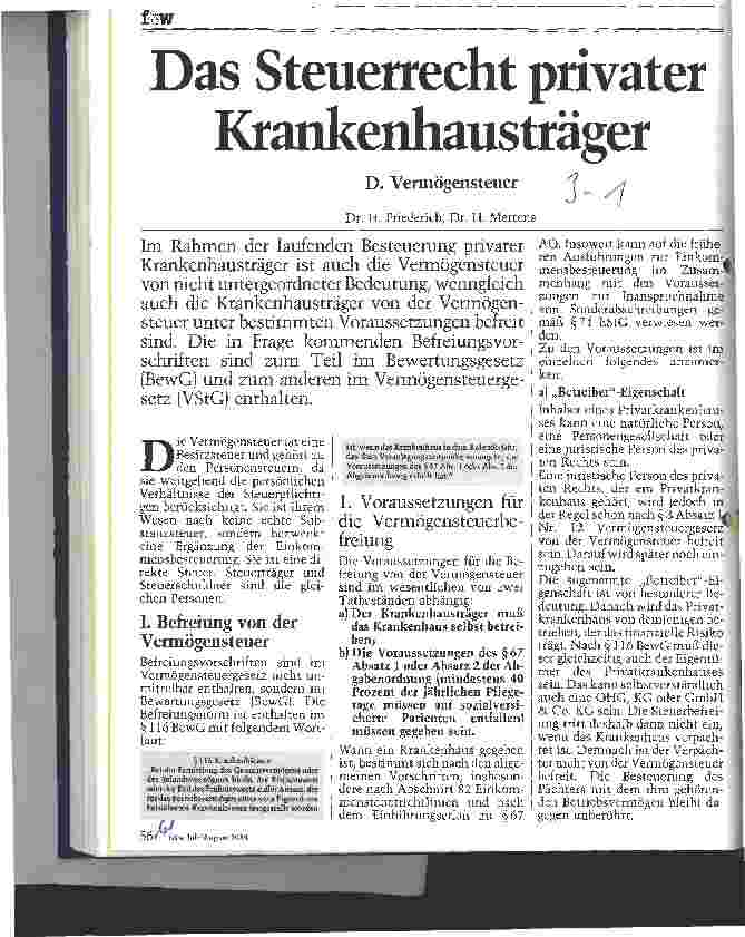 Vorschauseite 1: Das Steuerrecht privater Krankenhausträger Die Vermögenssteuer