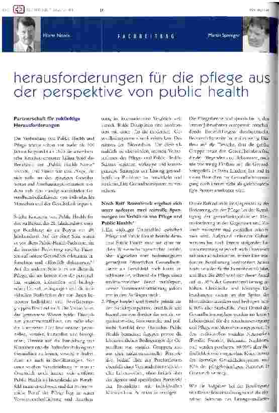 Vorschauseite 1: Herausforderungen für die Pflege aus der Perspektive von Public Health