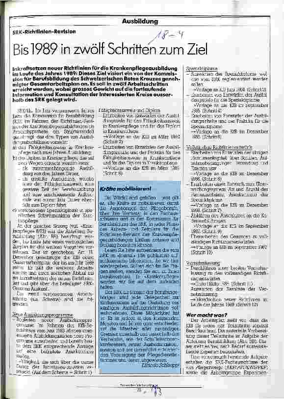 Vorschauseite 1: Bis 1989 in zwölf Schritten zum Ziel SRK-Richtlinien-Revision
