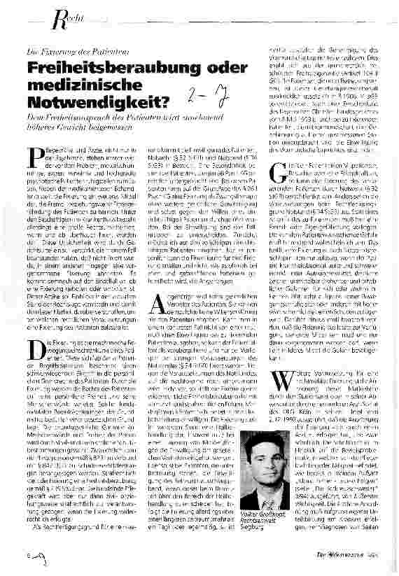 Vorschauseite 1: Freiheitsberaubung oder medizinische Notwendigkeit? Die Fixierung des Patienten