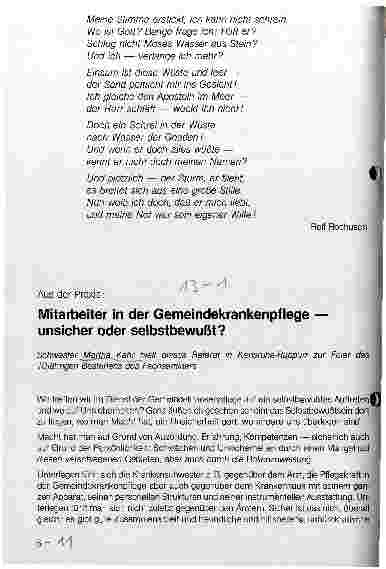 Vorschauseite 1: Mitarbeiter in der Gemeindekrankenpflegeunsicher oder selbstbewußt Diakoniestationen