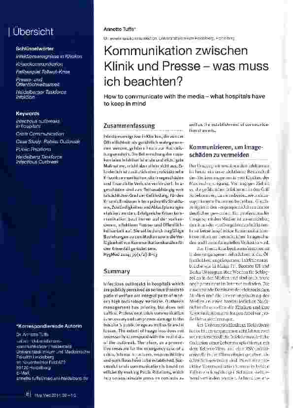 Vorschauseite 1: Kommunikation zwischen Klinik und Presse - was muss ich beachten?